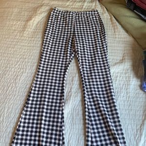 Stretchy flare leg checkered pants, size small